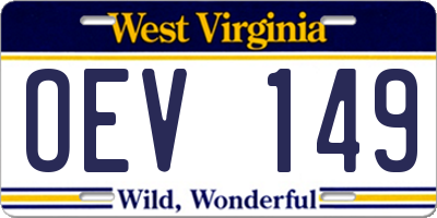 WV license plate OEV149