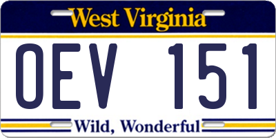 WV license plate OEV151
