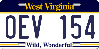 WV license plate OEV154