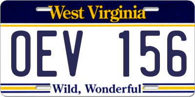 WV license plate OEV156