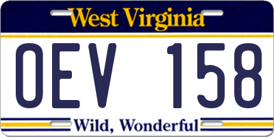 WV license plate OEV158