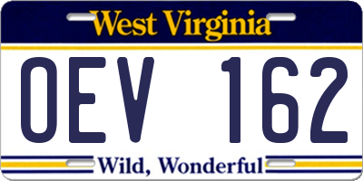 WV license plate OEV162