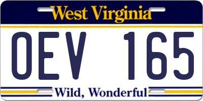 WV license plate OEV165
