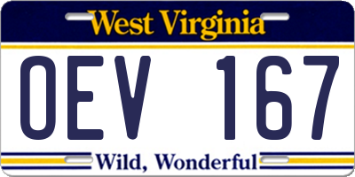 WV license plate OEV167