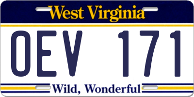 WV license plate OEV171