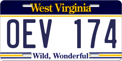 WV license plate OEV174