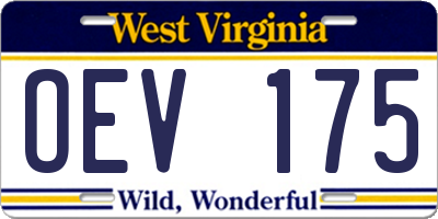 WV license plate OEV175