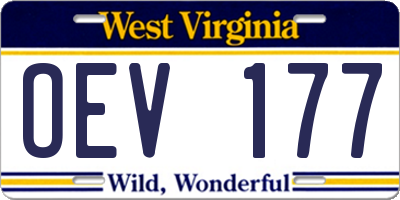 WV license plate OEV177
