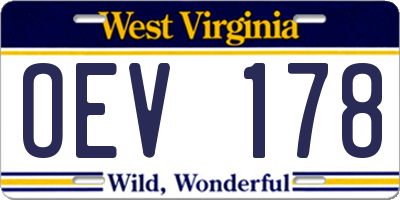 WV license plate OEV178