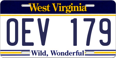 WV license plate OEV179