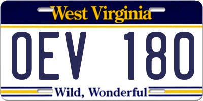 WV license plate OEV180