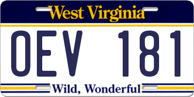 WV license plate OEV181