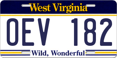WV license plate OEV182