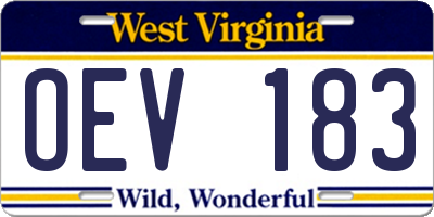 WV license plate OEV183