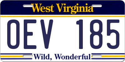 WV license plate OEV185
