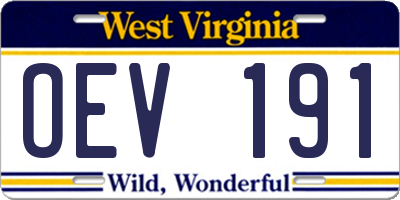 WV license plate OEV191