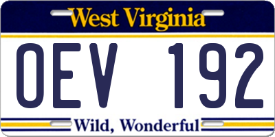 WV license plate OEV192