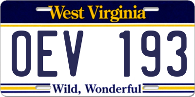 WV license plate OEV193