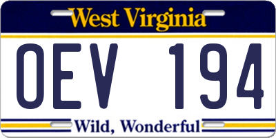 WV license plate OEV194