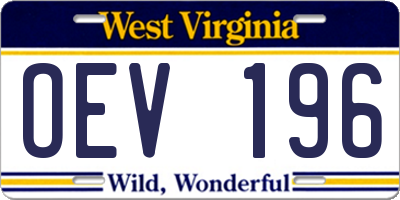 WV license plate OEV196
