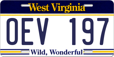 WV license plate OEV197