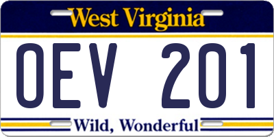 WV license plate OEV201
