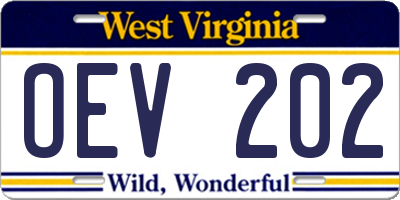 WV license plate OEV202