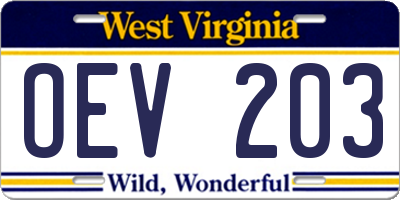 WV license plate OEV203