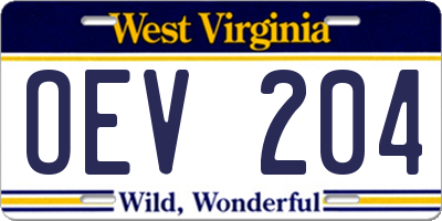 WV license plate OEV204
