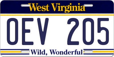 WV license plate OEV205