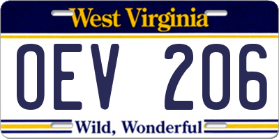 WV license plate OEV206
