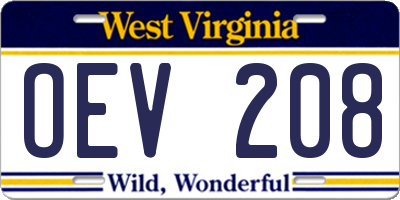 WV license plate OEV208
