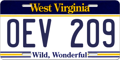 WV license plate OEV209