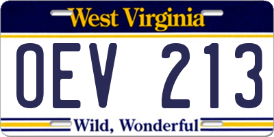 WV license plate OEV213