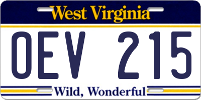 WV license plate OEV215