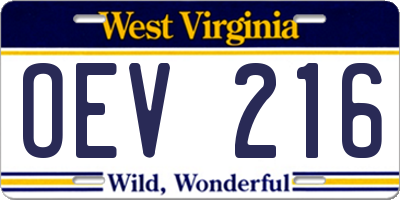 WV license plate OEV216
