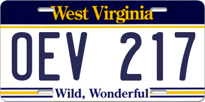 WV license plate OEV217