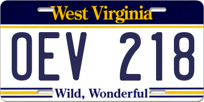 WV license plate OEV218