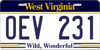 WV license plate OEV231