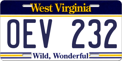 WV license plate OEV232