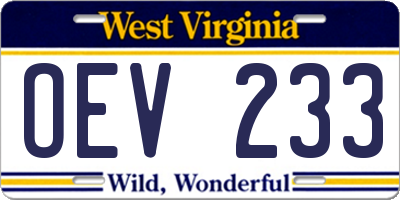 WV license plate OEV233