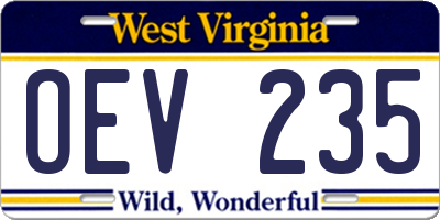 WV license plate OEV235
