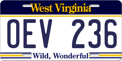 WV license plate OEV236