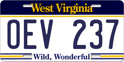 WV license plate OEV237