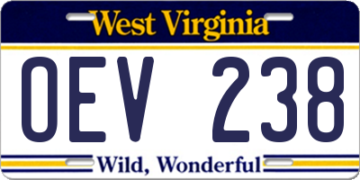 WV license plate OEV238