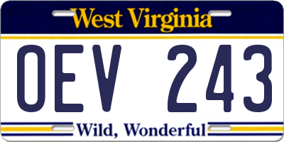 WV license plate OEV243