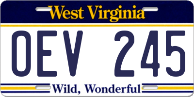 WV license plate OEV245