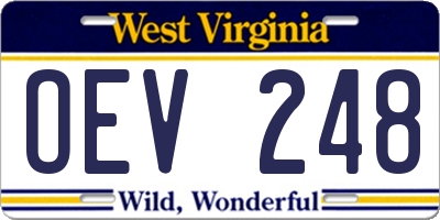 WV license plate OEV248