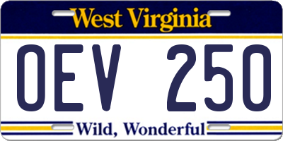 WV license plate OEV250