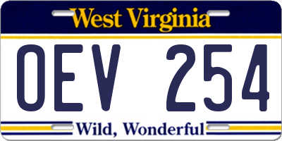 WV license plate OEV254